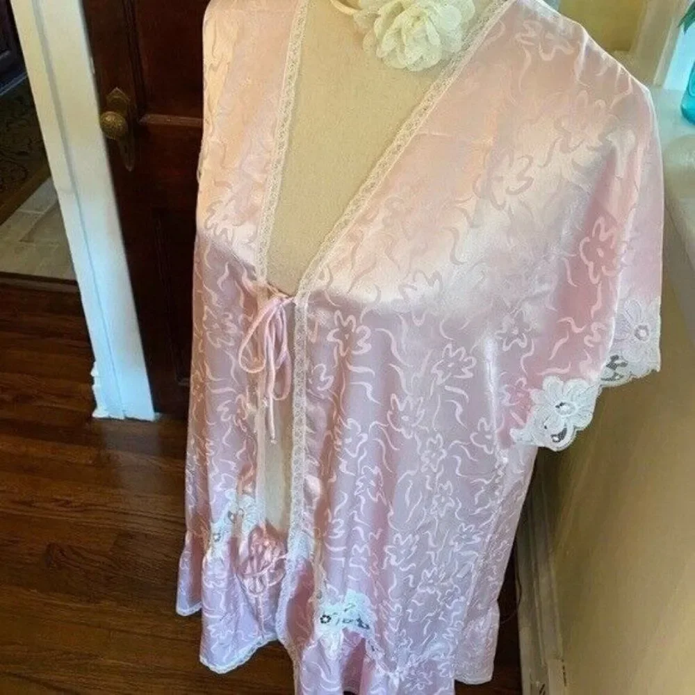 VTG Sz L DIOR *Paris Pink* Tie-Front Kimono Robe - Picture 7 of 11